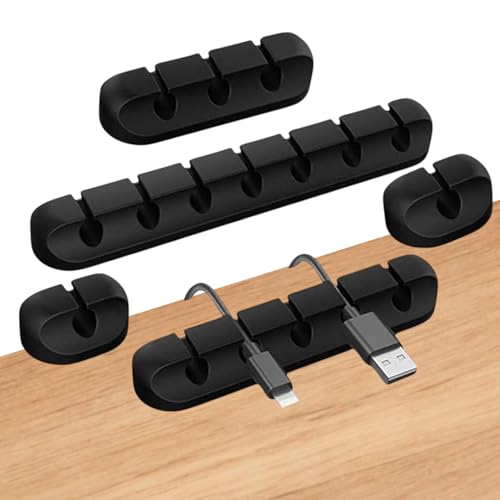 CIRCUIT GREEN 5-Pack Cable Clips, Black Self-Adhesive Cord Organizers, Perfect for Desk, Nightstand, Phone Charger, Computer, TV, Home & Office Cable Management (1, 1, 3, 5, 7 Slots)