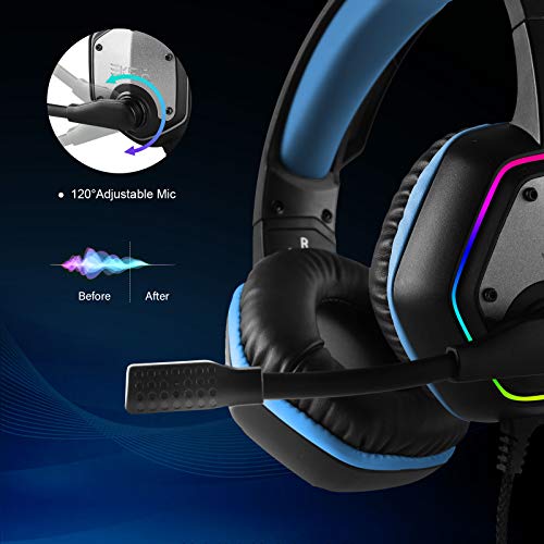 EKSA E1000 Gaming Headset, Computer Headphones with Noise Canceling Mic & RGB Light, 7.1 Surround Sound, Compatible with PC, PS4 PS5 Console, Laptop