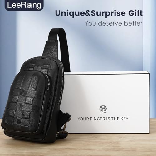 Fingerprint Unlock Anti Theft Proof Crossbody Bag, Leather Purse Waterproof Large Sling Bag for Men, Multi-pocket Backpack Bag for Travel, Black