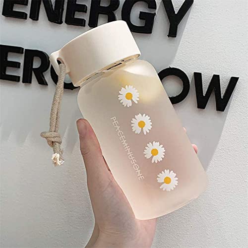 ELECDON Frosted Water Bottle, ELECDON Leakproof Portable Small Daisy Transparent Plastic Frosted Travel Tea Cup for Kids, Adults, Gym, School, Sport, Cycling 500ML