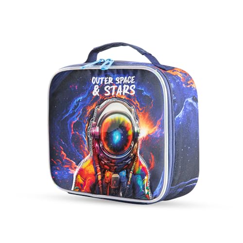 Eazy Kids 16Inch Set of 3 Trolley School Bag with Lunch Bag and Pencil Case Outer Space - Blue