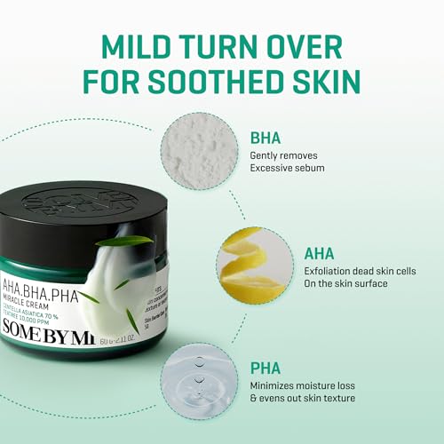 Some By Mi AHA BHA PHA 30 Days Miracle Cream | 60ml | Made From Tea Tree Leaf Water For Sensitive Skin | Mild Moisturizer For Skin Calming & Soothing