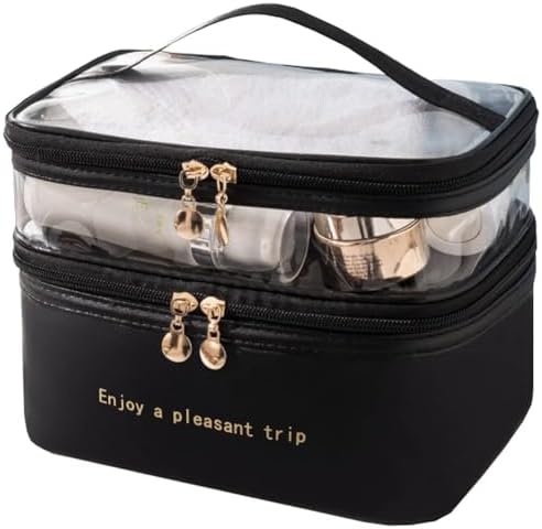 Diylove Travel Makeup Bag Organizer Waterproof Double Layer Cosmetic Bag Large Capacity Storage Bag for Traveling (Black)
