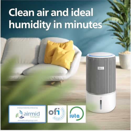 Philips Smart 2-in-1 Air Purifier & Humidifier PureProtect Water 3400 Series - 78 m2, HEPA, Active Carbon, 5 Speed, Sleep Mode, Child Lock, 3.2L Water Tank, Connected, White - AC3420/10