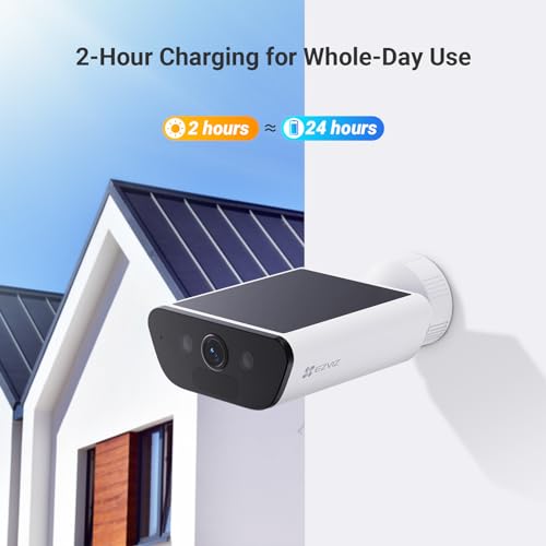 EZVIZ CB5 4K Solar Security Camera Outdoor Wireless 2-IN-1 Built-in Solar Panel, Color Night Vision, Human Detection, Vehicle Detection, Two Way Audio, Weatherproof, Alexa Compatible, White