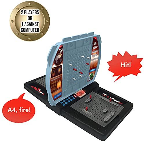 LEXIBOOK GT2800i1 Talking Sea Battle (French, English, Spanish, Portuguese), Electronic Board Game 1 or 2 Players, Interactive, Light and Sound Effects, Strategy, batteriy Operated, Grey/Black