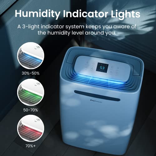 Pro Breeze 20L/Day Dehumidifier - Compressor Dehumidifier, Continuous Drainage, 24h Timer & Auto Defrost, Mould Remover & Moisture Absorber for Home & Bathroom, White