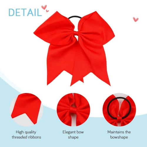 2 Pcs White 8 Inch Large Ponytail Holder Bows - Softball & Cheerleading Hair Scrunchies for Girls, Perfect Cheerleader Hair Accessories (1 Count (Pack of 2),red)