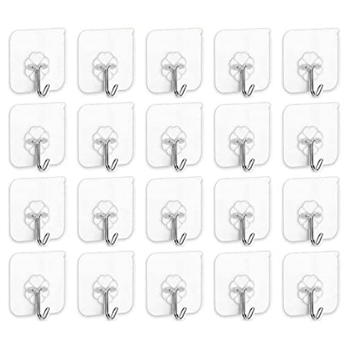 Sky-Touch Adhesive Hooks Heavy Duty Wall Hooks 20Pack 8Kg Max, Self Adhesive Hook