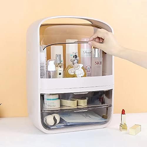 LIMOS Modern Makeup Storage Organizer Box Cosmetics storage display rack with drawer,Waterproof, dustproof, display cabinet Suitable for bathroom countertop, bedroom dresser (Design D White)