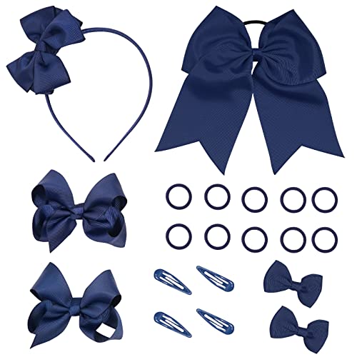 Bekecidi Hair Accessories Set, 20 Pieces Bow Hair Clips, Headband, Hair Tie, Hairpins, Rubber Bands in 5 Colors for Girls Kids (NavyBlue)