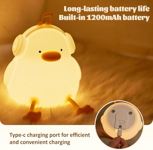 BORTONY Duck Night Light for Kids, Soft Silicone Cute LED Squishy Lamp, Phone Holder Nursery Nightlight Lantern Touch Control Dimming, Rechargeable Bedside Touch Lamp Gifts for Boys & Girls (Duck)