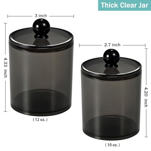 SheeChung 4 Pack Plastic Acrylic Bathroom Vanity Countertop Canister Jars with Storage Lid, Apothecary Jars Qtip Holder Makeup Organizer for Cotton Balls,Swabs,Pads,Bath Salt(Black, 10&12oz)