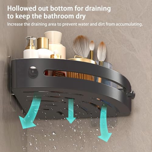3 Piece Corner Plastic Shower Shelf, No Punch Design Wall Mounted Shelf, Waterproof and Rustproof Adjustable Quick Mount Shower Shelf Corner for Bathroom Storage (Black)