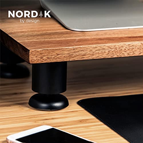 Nordik By Design Large Dual Monitor Riser for 2 - Premium Handmade Hardwood Acacia Computer - Laptop TV Stand with Storage for Desk Accessories - Organizer Television
