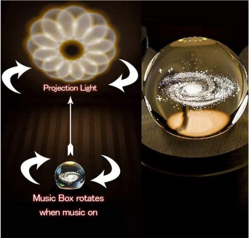 SKEIDO Projection LED Light 3D Crystal Ball Music Box Luminous Rotating Musical Galaxy Box Wood Base Best Gift For Birthday Christmas