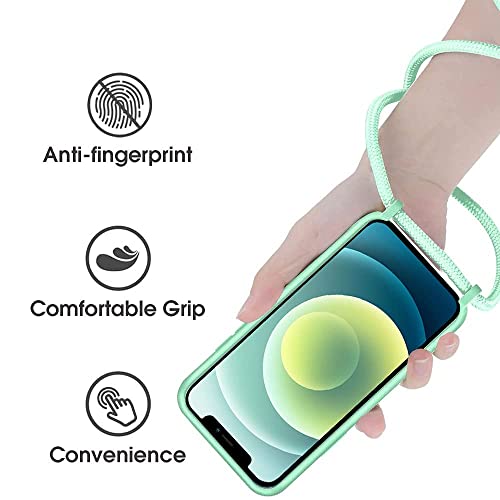 KASTWAVE 6.1 inch Crossbody Case Compatible with iPhone 12/12 Pro, Mint Green, Scratch Resistant and Bumps TPU Material Phone Mobile Cover Neck Cord Lanyard Strap