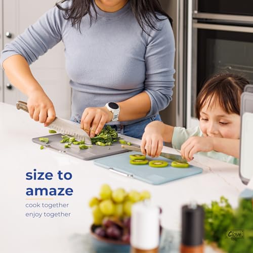 CLOVE Plastic Chopping Boards with Stand BPA-Free Grey Chopping Boards Dishwasher Safe 32 x 24, 30 x 20, 26 x 19 cm Large for Meat Kitchen Chopping Boards Non-Slip Juice Groove Black