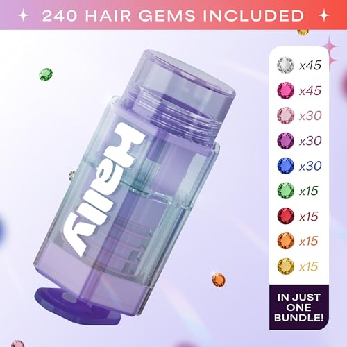 Hally Hair Gems Pen Applicator - Styling Tool With 240 Multicolored Adhesive Gem Stickers Jewels - Stylish Accessories for School, Halloween, Festivals, Wedding, Parties & More
