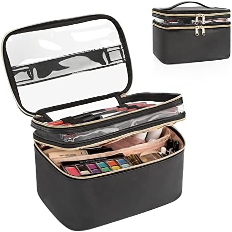 OCHEAL Makeup Bag, Portable Cosmetic Bag, Large Capacity Travel Makeup Case Organizer, Black Makeup Bags For Women Toiletry Bag for Girls Traveling With Handle and Divider