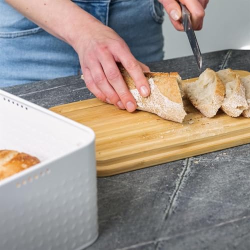 THE WHITE SHOP Bread Box Metal bread box with linen bread bag for long lasting freshness Bread box with bamboo lid usable as cutting board (Size : Black)