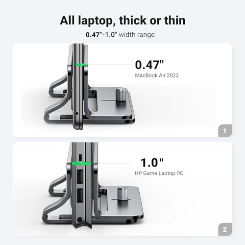 UGREEN Aluminum Vertical Laptop Stand, Double Desktop Stand Holder with Adjustable Dock Space-Saving Anti Slide Silicone Grips for All Tablet/iPad MacBook/Surface/Samsung/HP/Dell/Chrome Book Silver