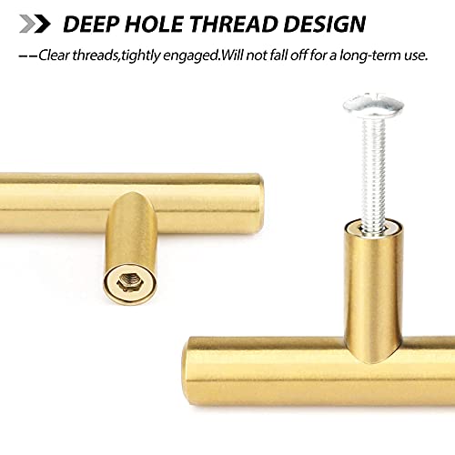 Goldenwarm 5pcs Gold Kitchen Cabinet Handle Hardware Drawer Pull Dresser knob Stainless Steel Modern Lot 1/2in Diameter 4in hole centers LS201GD102-5Units
