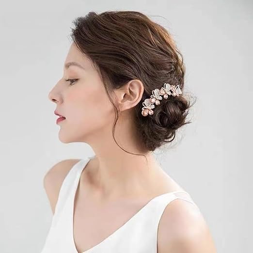 IWTEIPAN 4 PCS Flower Rhinestones Hair Combs Accessories, Wedding Crystal Opal Hair Side Combs Long Teeth Slide Hairpins Barrettes Clips Butterfly Hair Accessories for Women