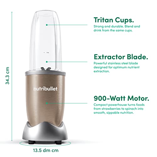 NutriBullet 900 Watts, 9 Piece Set, Multi-Function High Speed Blender, Mixer System with Nutrient Extractor, Smoothie Maker, Copper Gold , NB-201 , "1 year Warranty"