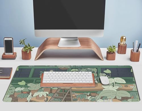 NALACAL Cute Desk Mat Kawaii Bear XL Large Gaming Mouse Pads Desk Mats Pads on top of Desks Mousepad Cute Anime Plant Desk Protector 31.5x11.8 in Aesthetic Brown and Green Forest Keyboard Pad