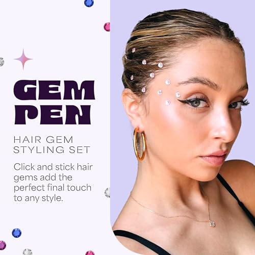 Hally Hair Gems Pen Applicator - Styling Tool With 240 Multicolored Adhesive Gem Stickers Jewels - Stylish Accessories for School, Halloween, Festivals, Wedding, Parties & More