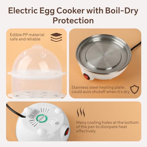 Baytion Double Layer Egg Cooker 350W, 14pcs Rapid Egg Boiler with Auto Shut Off, Electric Egg Steamer for Hard, Medium and Soft Boiled Eggs (White)