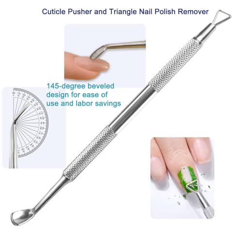 Pingispower Cuticle Pusher Set, 2PCS Professional Grade Stainless Steel Cuticle Cutter and Cuticle Remover Tools, Durable Manicure Tools Kit and Pedicure Tool for Fingernails and Toenails