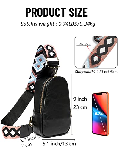 WINSEAD Sling Bag for Women Fanny Pack Crossbody Bags for Women Chest Bags Cross Body Purse PU Shoulder Backpack, A - Black, Black Bag, Crossbody