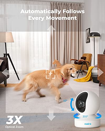 Reolink 360 Home Security Camera CCTV, 5MP Indoor Cam Pan/Tilt & 3x Optical Zoom, 2.4 / 5GHz WiFi Baby/Pet Monitor, Two - Way Audio, Multiple Storage Options, Easy Setup with App, E1 Zoom-White