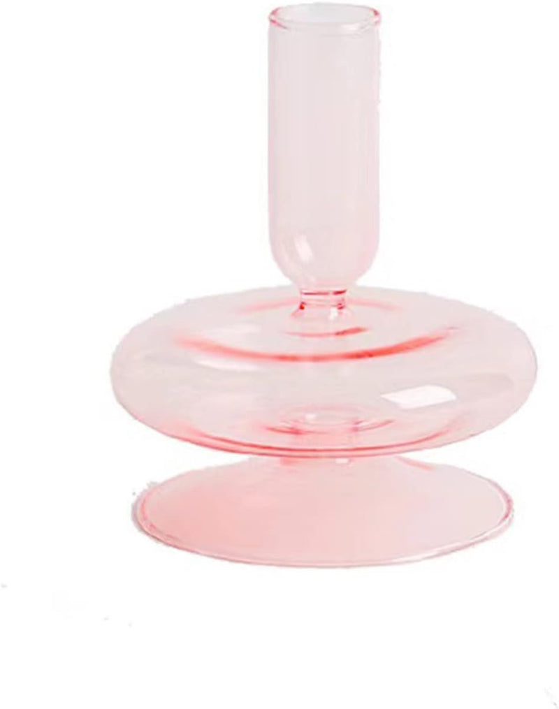 LKPOMI Glass Candlestick Holders - Colorful Glass Taper Candle Stand - Modern Elegant Candle Sticks - Pink
