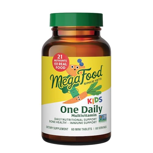MegaFood Kids One Daily-Kids Vitamins-With Vitamin B,Vitamin C,Vitamin D & Zinc-Bone Health & Immune Support Supplement - Non-GMO,Vegetarian,Made Without 9 Food Allergens-60 Mini Tabs-2 Month Supply
