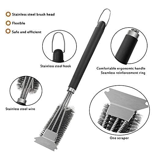 Khazna Grill Cleaning Brush, BBQ Grill Brush and Scraper, Stainless Steel Grill Cleaner with Durable Woven Wire bursh, Safe Grill Cleaning Tool