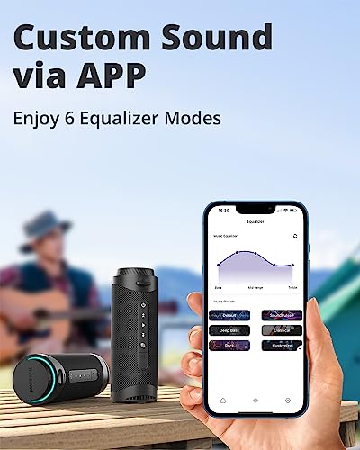 Tronsmart T7 30W Waterproof Portable Speaker, SouldPulse Audio with 360 Surround Sound, Bluetooth V5.3, IPX7 Waterproof, TWS, Battery 4000mAh, Custom EQ via APP - Black