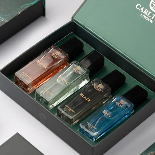 Carlton London Iconic Men Perfume Gift Set | Long-Lasting Woody & Citrusy Fragrances | thoughtful gifts for men | Defy, Rogue, Blaze & Runic EDP (4x20ml) | perfume for men.