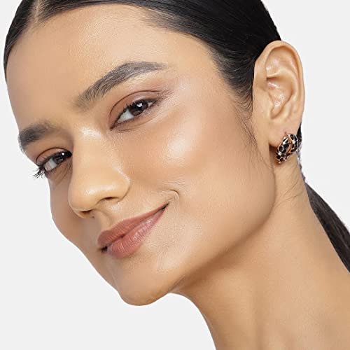 Estele 24 Kt Gold Plated Earrings With Green Coloured Flower Print For Women