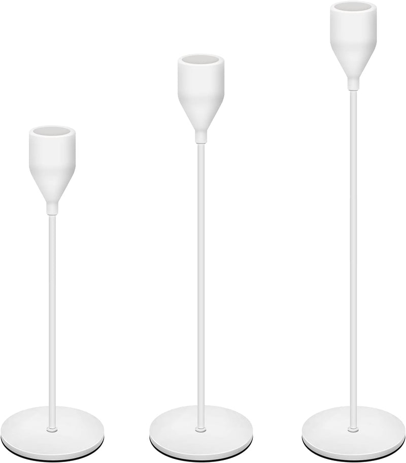 TERRIFI 3 Pcs Candle Holders for Taper Candles, Decorative Candlestick Holder for Wedding, Dinning, Party, Fits 3/4 inch Thick Candle&Led Candles (Metal Candle Stand) (White)