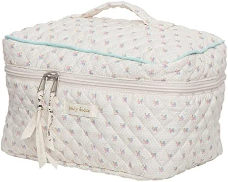 Juoxeepy Cotton Makeup Bag Large Travel Cosmetic Bag Quilted Cosmetic Pouch Coquette Aesthetic Floral Toiletry Bag, A-White, 10x5.9x5.3in