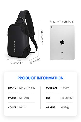 Mark Ryden Anti-theft Sling Chest Bag Handbag for Men,Waterproof Crossbody Travel Shoulder Bag Fit for 11" ipad pro â€¦ (black)