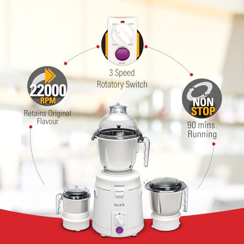 Sujata Dynamix, Mixer Grinder, 900 Watts, 3 Jars (White)