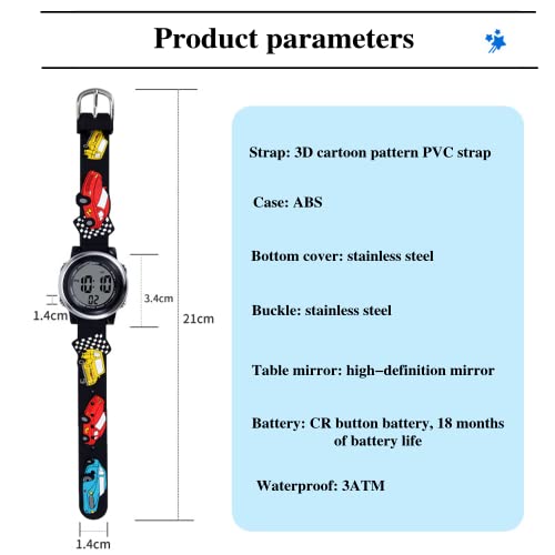 EVCRIERH Kids Digital Watches Toddler 3D Cartoon Wrist Watch 7 Color Luminous Waterproof Sport Watch Electrical Watches with Alarm Stopwatch for 3-10 Year Boys Girls (Black)
