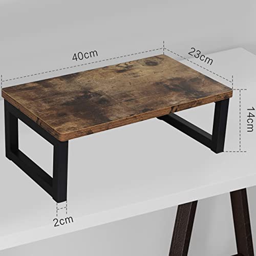 Angju Wood Vintage Monitor Stand Holder, PC Laptop Computer Screen Riser, Desktop Storage Organiser Shelf for Home or Office, 40 x 23 x 14cm, Dark Brown
