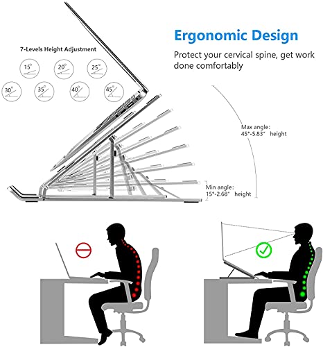 Adjustable Laptop Stand, Portable Aluminium Laptop Riser Laptop Holder for Desk, Foldable Ventilated Cooling Computer Support Stand for Apple MacBook Pro/Air, HP, Sony, Dell