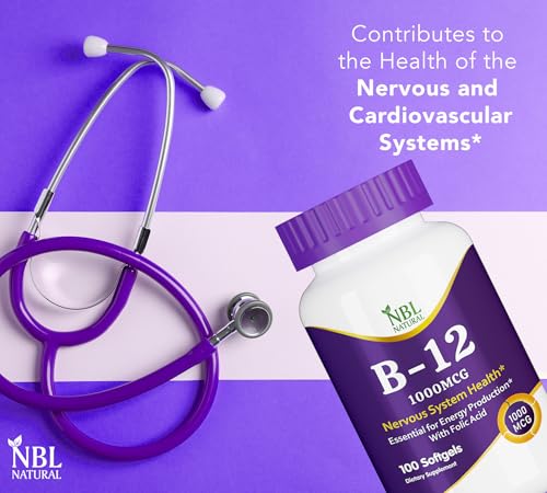 NBL Natural 1000 mcg Nervous System Health Vitamin B12 Supplement, 100-Softgels