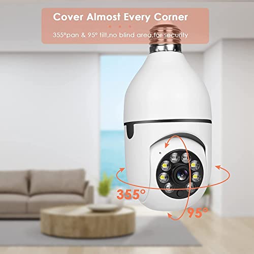 KOWVOWZ 2PCS 360 Degree Security Cameras Wireless Outdoor, 2.4GHz & 5GHz WiFi Light Bulb Camera, 1080p Indoor for Home Camera System, Motion Detection, Two-Way Audio (2PCS)